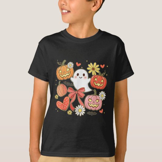 フローラハロウィーン幽霊ジャックオランタンコケットボウ Tシャツ (正面)