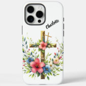 フローラハローで囲まれたクリスチャン芸術的クロス Case-Mate iPhoneケース (裏面)