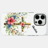 フローラハローで囲まれたクリスチャン芸術的クロス Case-Mate iPhoneケース (裏面 (横))