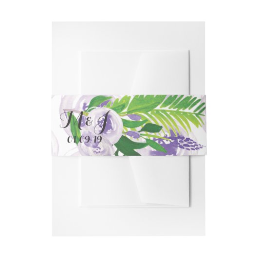 フローラハンドウォーター色の緑の紫結婚の 招待状ベリーバンド (正面例)