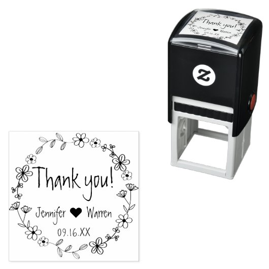 フローラハンドドローリースありがとうパーソナライズされた セルフインキングスタンプ (インサイチュ)