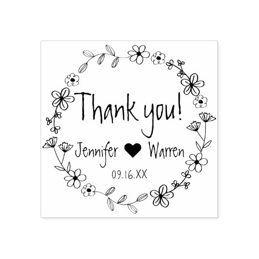 フローラハンドドローリースありがとうパーソナライズされた ラバースタンプ (インプリント)