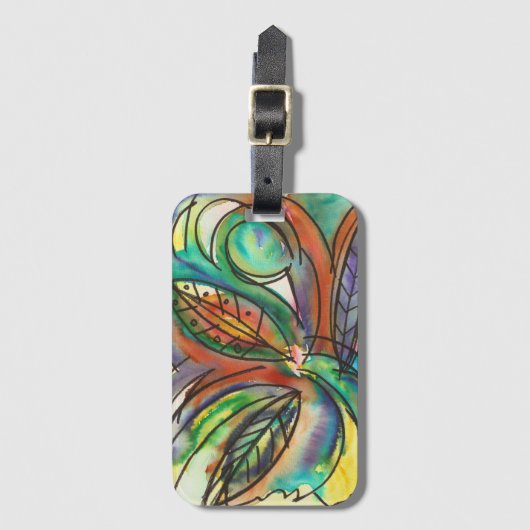 フローラハンド絵を描ウォーターカラーアート ラゲッジタグ (正面縦)