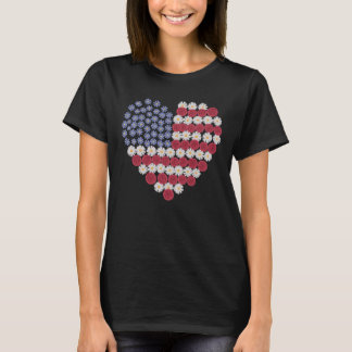 フローラハートアメリカ国旗の7月4日 Tシャツ