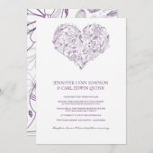 フローラハートパープル結婚式招待状 招待状 (正面/裏面)