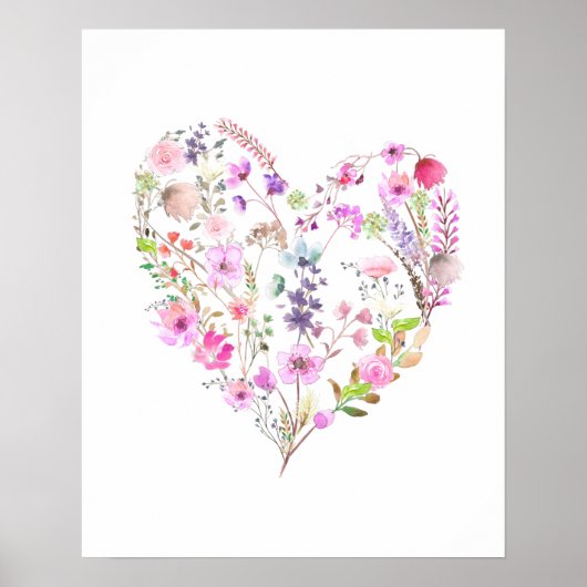 フローラハートピンクウォーターカラーガール子供部屋デコール ポスター (正面)