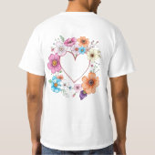 フローラハートフレームロマンチックな手描き花 Tシャツ (裏面)