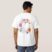 フローラハートフレームロマンチックな手描き花 Tシャツ (裏面フル)