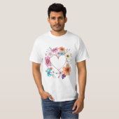フローラハートフレームロマンチックな手描き花 Tシャツ (正面フル)