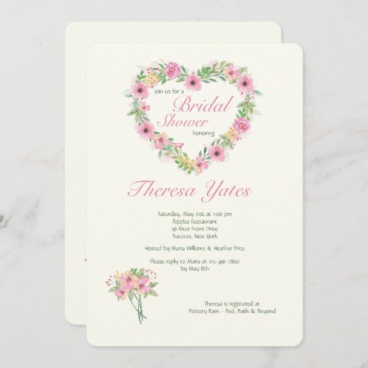 フローラハートブライダルシャワーの招待 招待状 (正面/裏面)