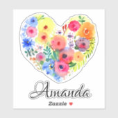 フローラハートリースと名前 |パステル水彩 シール (シート)