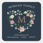 フローラハートリースモノグラム差出人住所 スクエアシール (正面)