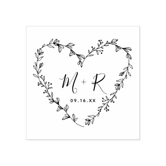 フローラハートリース書道イニシャル ラバースタンプ (インプリント)