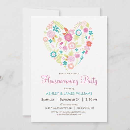 フローラハート引っ越し祝いパーティーパーティの招待状 招待状 (正面)