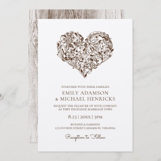 フローラハート結婚式招待状 | Brown Kraft 招待状 (正面/裏面)