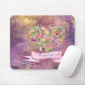 フローラハート金ゴールドアンティーク手書きモノグラム マウスパッド (マウス)