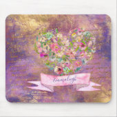 フローラハート金ゴールドアンティーク手書きモノグラム マウスパッド (正面)