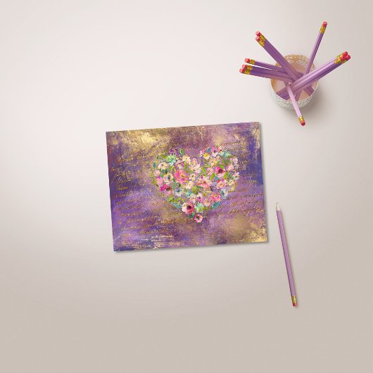 フローラハート金ゴールドアンティーク手書き ポストカード