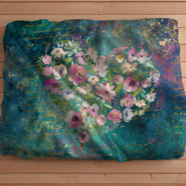 フローラハート金ゴールドロマンチックな手書き フリースブランケット