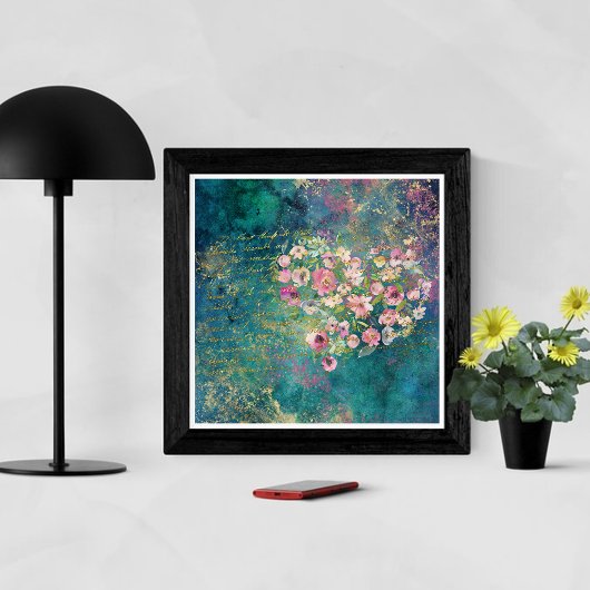 フローラハート金ゴールドロマンチックな手書き ポスター