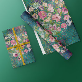 フローラハート金ゴールドロマンチックな手書き ラッピングペーパー