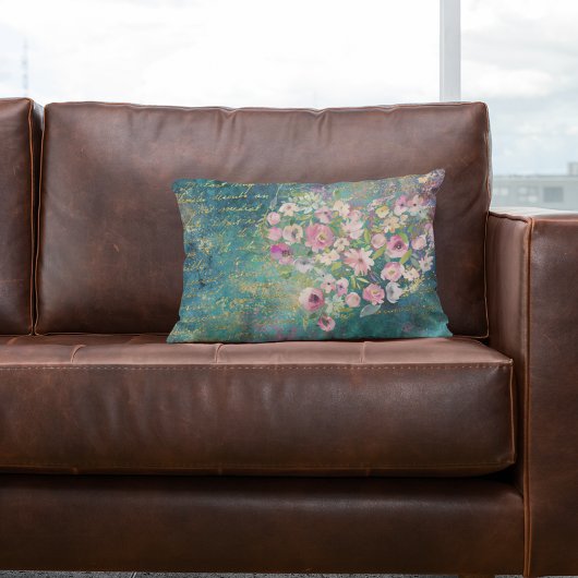 フローラハート金ゴールドロマンチックな手書き ランバークッション