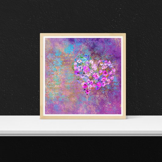 フローラハート金ゴールドヴィンテージ手書き ポスター