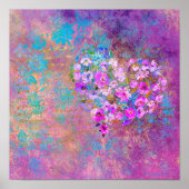 フローラハート金ゴールドヴィンテージ手書き ポスター (正面)