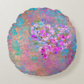 フローラハート金ゴールドヴィンテージ手書き ラウンドクッション (正面)