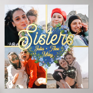 フローラハート4 Photo Collage Sisters BFF Keepsake 箔ポスター