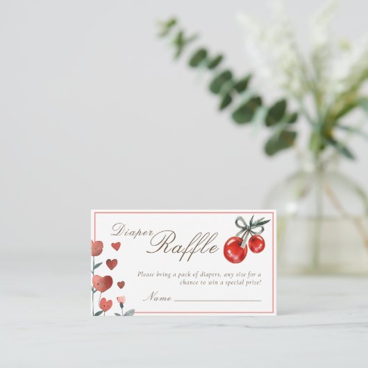 フローラハート&さくらんぼおむつラッフルベビーシャワー エンクロージャーカード (スタンド正面)