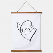 フローラハート – ミニマルなラインアート 吊り下げ型タペストリー (正面)