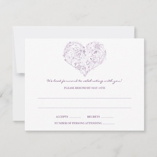 フローラハート(紫) RSVPポストカード 出欠カード (正面)
