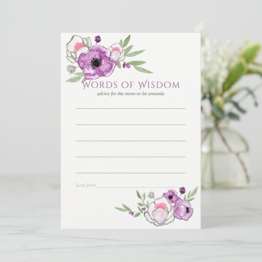 フローラバイオレットとセージ赤ちゃんシャワーママアドバイス 招待状 (スタンド正面)