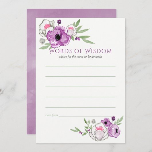 フローラバイオレットとセージ赤ちゃんシャワーママアドバイス 招待状 (正面/裏面)