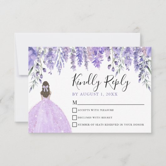 フローラバイオレットティアラパープルキンセアニェラRSVPカード 出欠カード (正面)