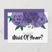 フローラバイオレットパープルビーマイメイド・オブ・オーナー(花嫁付き添い人)はがき インビテーションポストカード (正面/裏面)