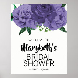 フローラバイオレットパープルブライダルシャワーウェルカムサイン ポスター