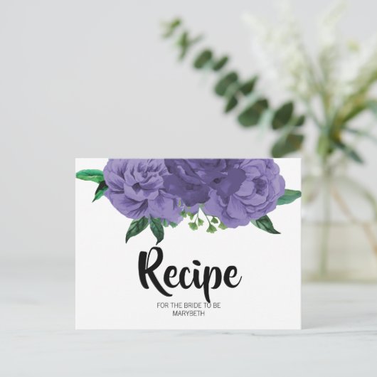 フローラバイオレットパープルブライダルシャワーレシピはがき ポストカード (スタンド正面)