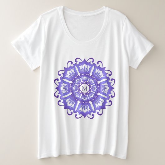 フローラバイオレット曼荼羅。モノグラム. プラスサイズTシャツ (デザイン正面)