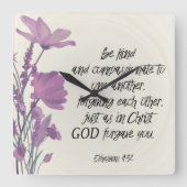 フローラバイブル聖句スクエアウォールクロック スクエア壁時計 (正面)