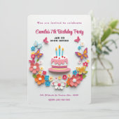 フローラバタフライお誕生日ケーキペーパークラフトデザイン 招待状 (スタンド正面)