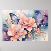 フローラバタフライウィムシーウォーターカラーアート ポスター (正面)