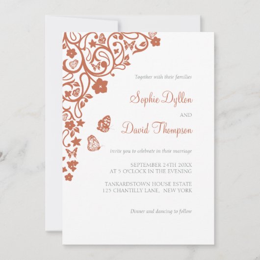 フローラバタフライガーデンテラコッタボホ結婚ズ 招待状 (正面)