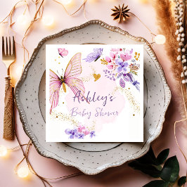 フローラバタフライガーデンピンクガールベビーシャワー スタンダードカクテルナプキン