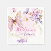 フローラバタフライガーデンピンクパープルガール誕生日 スタンダードカクテルナプキン (正面)