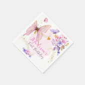 フローラバタフライガーデンピンクパープルガール誕生日 スタンダードカクテルナプキン (角)