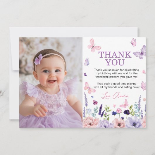 フローラバタフライガーデン誕生日パーティーフォト サンキューカード (正面)