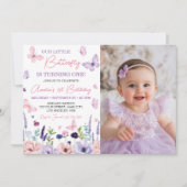 フローラバタフライガーデン誕生日フォト招待状 サンキューカード (正面)