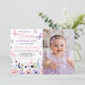 フローラバタフライガーデン誕生日フォト招待状 サンキューカード (スタンド正面)